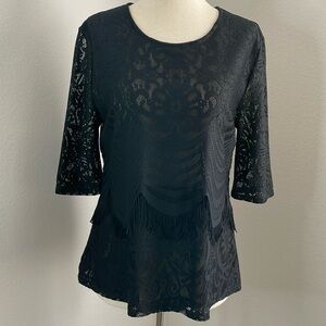 BCBGMAXAZRIA Leslie Black Lace Top Small
